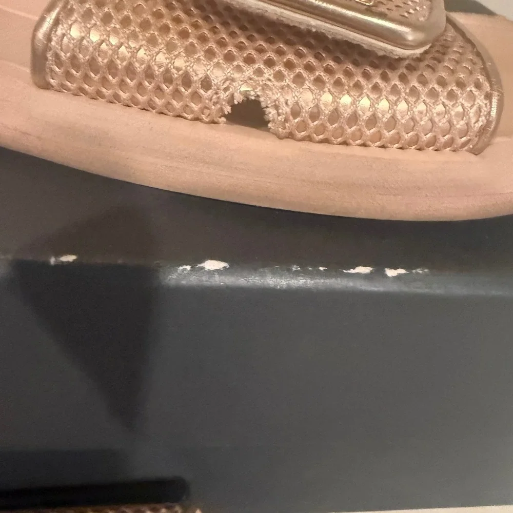Michael Kors Slide Sandals Womens 7 Rose Gold Fair Metallic Mesh Logo Slides